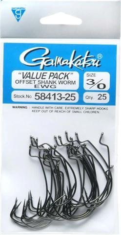 Gamakatsu 25 Pack EWG Offset Worm Hook (Black - 3 0)