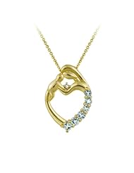 Goldtone Finish Silver, Diamond Accent and Blue Topaz Child and Mother Heart Pendant Necklace, 18"
