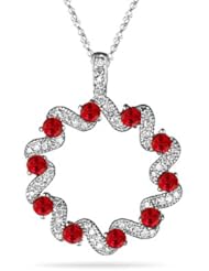 0.30 Cts Diamond & 0.65 Cts Red Sapphire Pendant in 14K White Gold