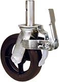 RWM Casters Locking Stem 8″ Diameter Rubber On Iron Wheel Light Duty Swivel Caster with Straight Roller Bearing, 1-3/8″ Diameter X 3-3/4″ Length Stem, 500 lbs Capacity Range