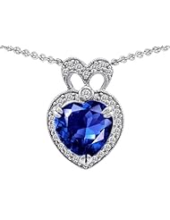 Original Star K (tm) Heart Shape Created Sapphire Pendant in 925 Sterling Silver