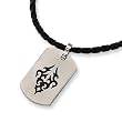 Tribal Design Brushed Stainless Steel Dog Tag on 18 Inch Leather Cord