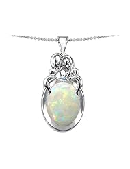 Original Star K (tm) Loving Mother And Family Pendant With Oval Created Opal in 925 Sterling Silver