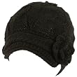 Hand Knit Winter Cable Crochet Flower Visor Beanie Skull Ski Snow Cap Hat Black