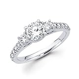 14k Gold Round Diamond (G-H, SI2) 3 Three Stone Semi Mounting Ring - 1/2ct Center Stone Not Included
