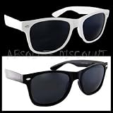LOT 2 PAIRES DE LUNETTES DE SOLEIL STYLE WAYFARER RETRO VINTAGE 80's MONTURE NOIRE + BLANCHE - VERRES NOIRS