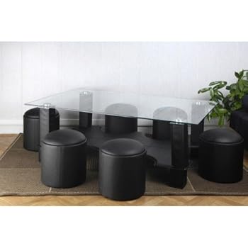 Cotedeco - Table basse carrera et ses 6 - Couleur : NOIR