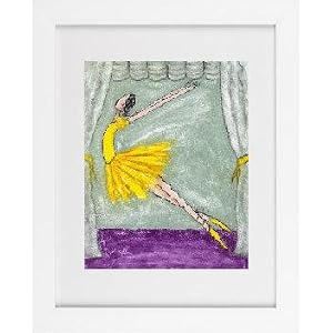 Green Ballerina Picture – Ballet Nursery Girl Children Dance Framed Art Print