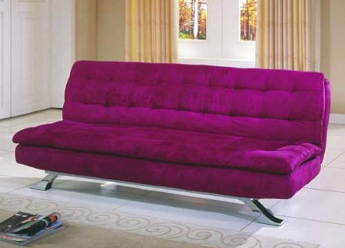Contemporary Violet Red Microfiber Futon Sofa w/Mattress Pad