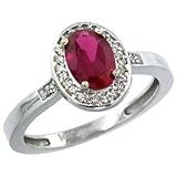 10k White Gold ( 7x5 mm ) Halo Engagement Ruby Ring w/ 0.075 Carat Brilliant Cut Diamonds & 0.85 Carat Oval Cut Stone, 7/16 in. (11mm) wide, size 5