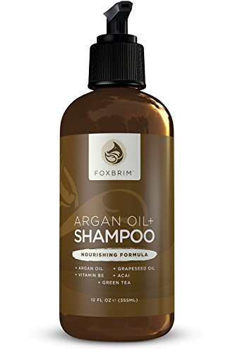 Argan Oil+ Shampoo - Repair Dry & Damaged Hair - Get Shiny Healthy Hair - Vegan Formula With Aloe Vera, Green Tea, Vitamin B5 & Nutrient Rich Oils - Natural & Organic - Sulfate Free - Foxbrim 12OZ