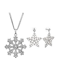 Pugster Cubic Zirconia Cz Snowflake Pendant Necklace Clear Swarovski Crystal Stud Earrings Set