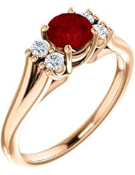 18K Rose Gold 5.00mm Round Cut Chatham Created Ruby and Diamond Ring -- LIFETIME WARRANTY