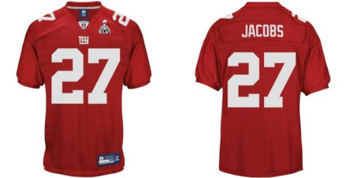 2012 Super Bowl Xlvi NEW York Giants #27 Brandon Jacobs Red Jerseys Authentic Football Jersey Size 48-56 (Please Select the Size When You Order, Can Do Drop Shipping) (XXXL/56)