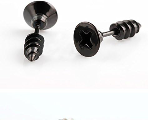 Easting New Fashion Color Piercing 3d Cross Screws Ear Stud Earrings Lag Spike Hip-hip Earring Youth Men/women (Black L)