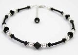 Black Tie Affair: Jet Black Ankle Bracelets: Sterling Silver Handmade Adjustable Beaded Anklets