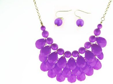 Bib Bubble Statement Necklace & Earrings Jewelry Set Inspired - Purple