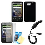 Cbus Wireless Black Silicone Case / Skin / Cover, LCD Screen Guard / Protector & Car Charger for HTC A6366 Aria ~ Cbus Wireless