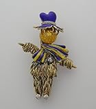 Antique 18k Yellow Gold Enamel Scare Crow Pin