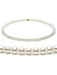 14k 6-6.5mm White Japanese Akoya Saltwater Cultured Pearl Necklace AAA Quality, 16 Inch Choker