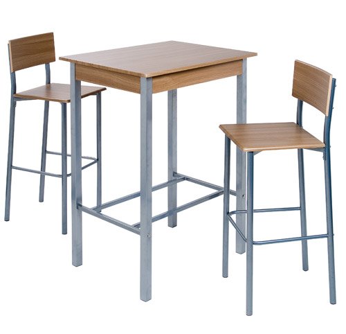 Barset mit 2 Stühlen in Silber/Noce