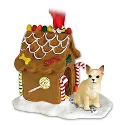 CHIHUAHUA Dog Tan NEW Resin GINGERBREAD HOUSE Christmas Ornament 06B