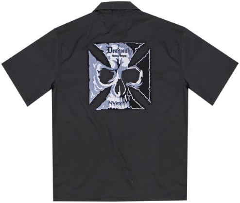 Dragonfly Roadhouse Cross and Skull Black Button up Short Sleeve Shirt - 2X-Large