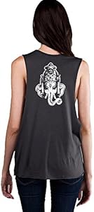 Ladies Deep Side Cut GANESHA Tank, Small Charcoal Grey (back print)