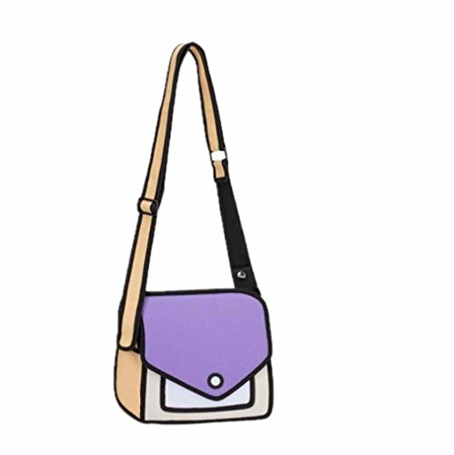3D Style 2D Drawing Cartoon Handbag Shoulder Canvas Messenger Bag Purple