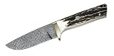 Puma IP Jagdmesser, 540-lagiger Damaststahl, nicht rostfrei, Hirschhorn-Schalen, Lederscheide