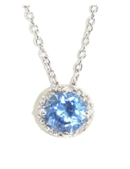 1 Carat Blue Topaz Round Diamond Pendant .925 Sterling Silver Rhodium Finish White Gold Quality