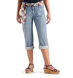 Lee Jeans Womens Plus Sashed Cuffed Mid Rise Capri, Blue Grey with Orange Sash