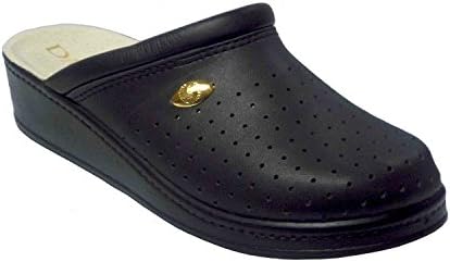 Damiani's by Italian Shoemakers Women's 300 Black Leather Slip On Perforated Clogs Shoes (5 M, Black)