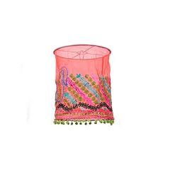 Hab & Gut (is006) Lampenschirm INDIEN STYLE, ROT-ORANGE mit besticktem Muster, 100% Baumwolle, H�he:32cm, Durchmesser:25cm, Form: zylindrisch