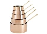 De Buyer – 6445.01 – Casserole à queue en cuivre-inox avec montures bronze – Série de 5 – ø12 à 20