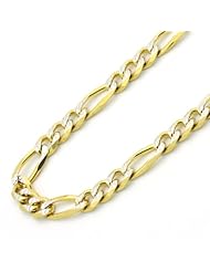 14K Gold 5mm Italian Concaved White Pave Figaro Chain Necklaces ( Available Length 18", 20", 22", 24", 26")