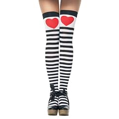 Leg Avenue - Gestreifte Str�mpfe Abschluss mit Herz-Print - Wei�/Rot/Schwarz - One Size - LA 6008