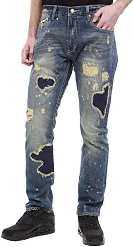 Heritage America Men's Dirty Indigo Rip & Torn Wash Jeans Size 34 Indigo