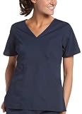 Dickies Women's Everyday Scrubs (EDS) Mock Wrap 2 Pocket Empire Waist Top,Navy,Large
