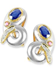 14 Karat Gold Satin Finished Rhodium Highlight Sapphire and Ruby Earrings
