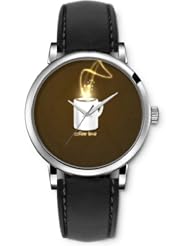 SPRAWL Aanalog Fashion Series Silver Ladies Watches of Genuine Black Leather Strap,Unique Wrist Watch for Women Girls Designed with Time of coffee