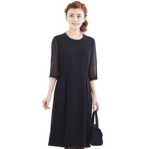 【B-GALLERY】袖シフォンシンプルサマーワンピース[ブラック ](110622443)[夏物 ブラックフォーマル 喪服 礼服 葬式 お通夜 かわいい フォーマル ワンピース]