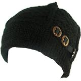 HAND KNIT CHUNKY WOOL SKULL SKI BEANIE HAT CAP BLACK Smal Medium