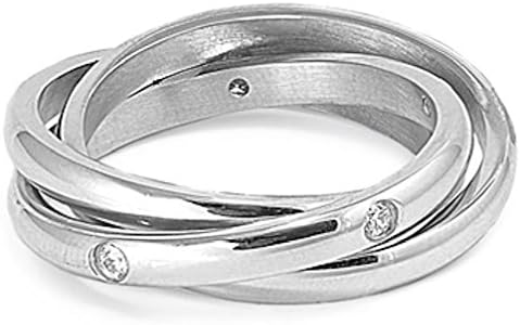 Pink Cookie Intertwine Wedding Band Clear 316L Stainless Steel Ring Sizes 5-10