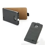 AEVI24 Designer Leder Tasche für Samsung Galaxy i9100 S2 S 2 Schwarz Ledertasche Slim Line Flipcase Case Cover Schutzhülle Edel TOP Qualität