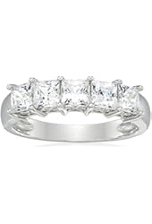 Platinum-Plated Sterling Silver Princess-Cut Swarovski Zirconia 5 Stone Anniversary Ring (2cttw)