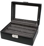Ring Earring Cufflinks Box Storage Case Leather Black Lucite Window Ring Earring Cufflinks Box Storage Case Leather Black Lucite Window
