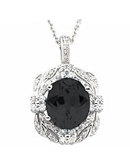 14K White Gold Oval Cut Onyx and Diamond Pendant -- LIFETIME WARRANTY
