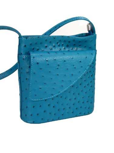 Ital. Leder Handtasche - kleine Abendtasche / Umhängetasche petrol in Strauß Prägung- 18x18x7 cm (B x H x T)