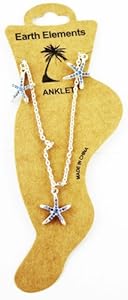 Diamond & Starfish Dangle Anklet - Silver Starfish w/ Blue Cubic Zirconia Por...